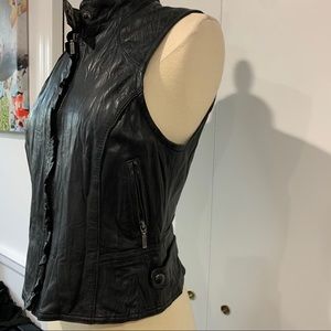 Dark grey soft leather vest with pockets